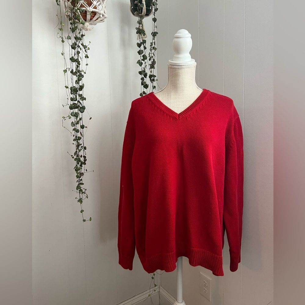 Vintage Red 100% Cotton Fishermancore Classic 90s Vneck Chunky Knit Sweater
